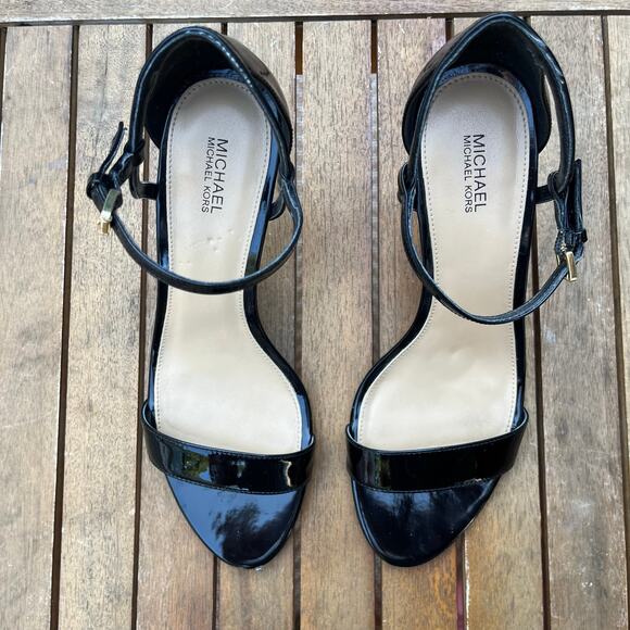 MICHAEL KORS Black Patent Leather Strappy Stilettos, Size 9 - Picture 1 of 8